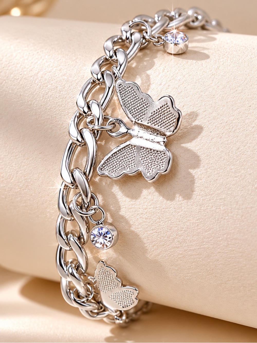Butterfly Anklet Stainless Steel Figaro Chain Zircon Charm Beach Jewelry - Picture 4 of 7